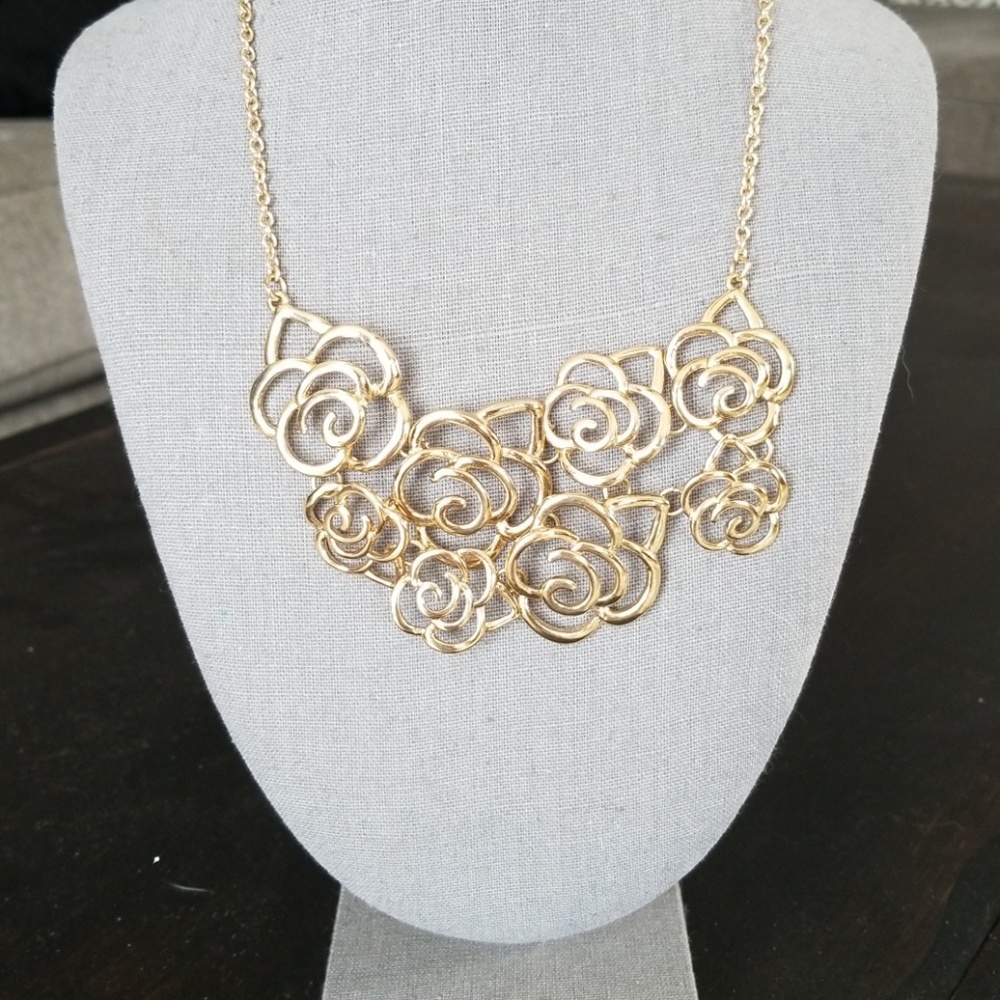 Gold Rose Statement Necklace